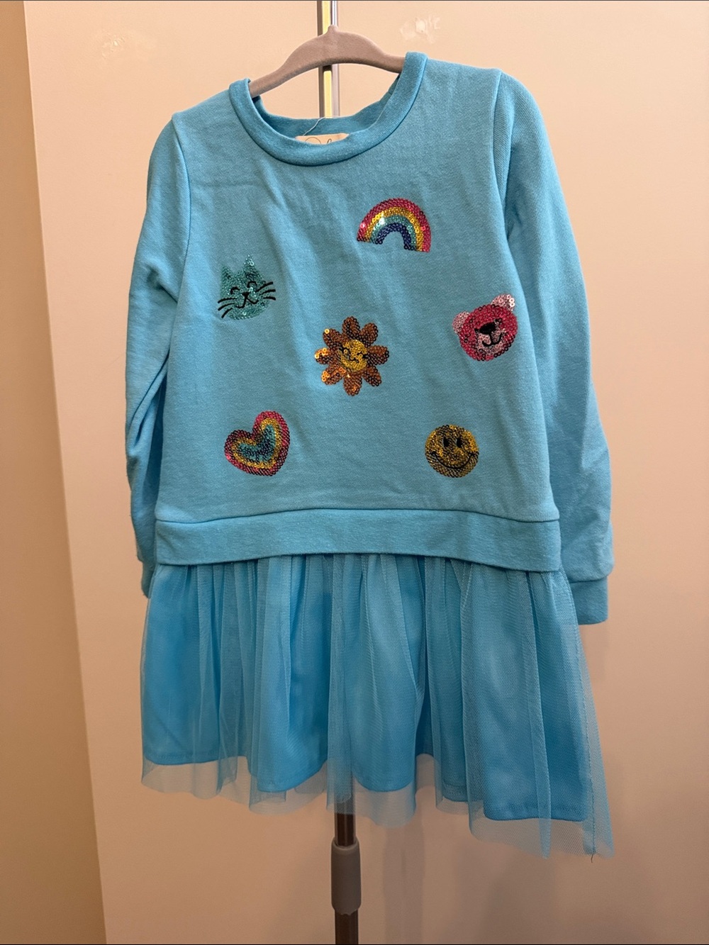 Blue Sequin Patch Tulle Skirt Kids Dress